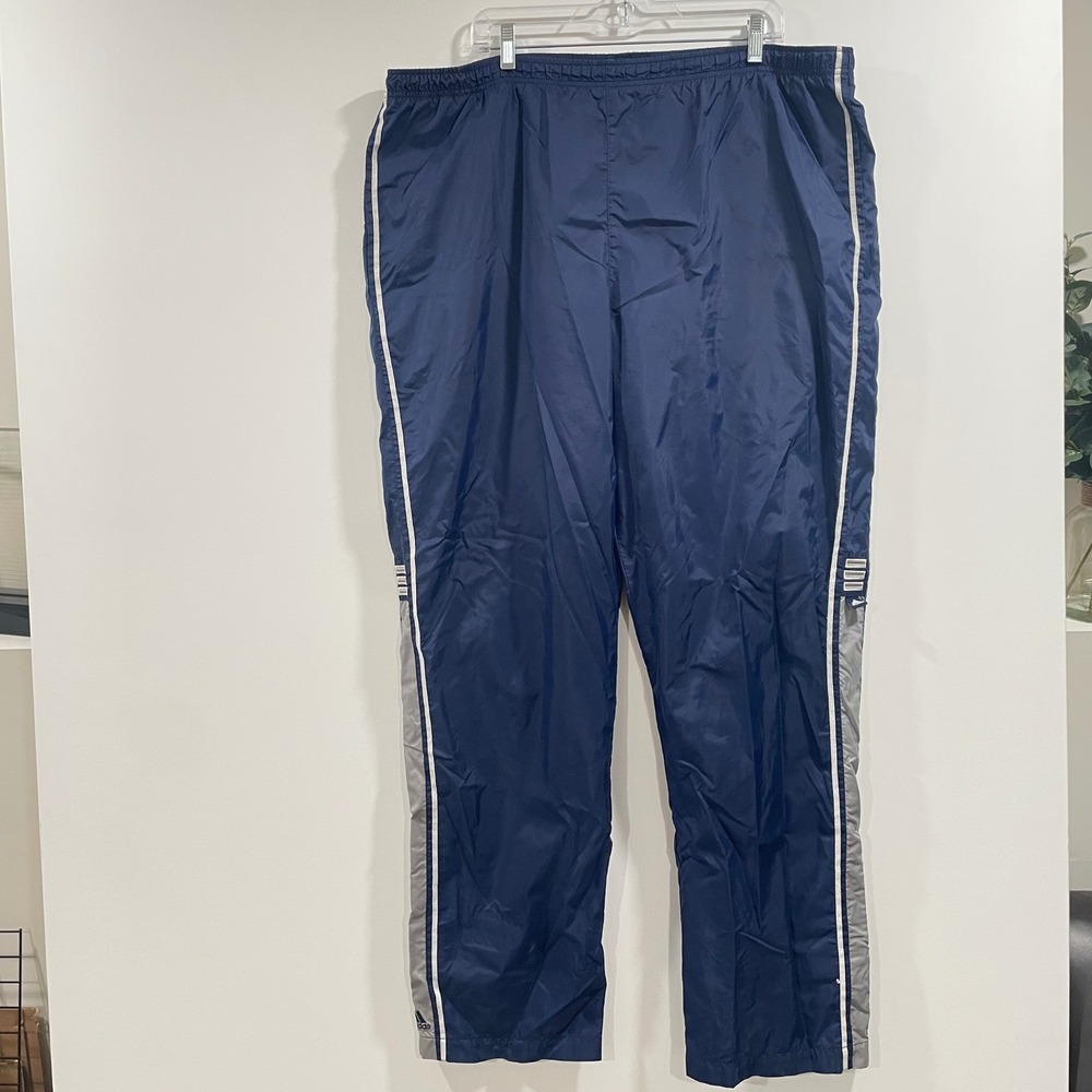 Vintage Adidas Mens 2XL Navy‎ Blue Grey Windbreaker Track Pants 141659 AGC004